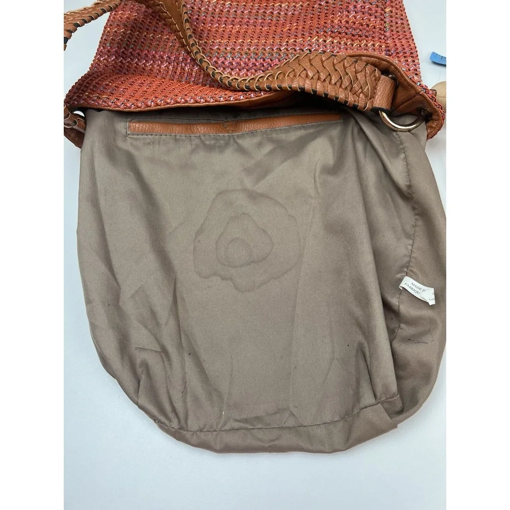 Sondra Roberts Squared Boho Hobo Bag Brown & Orange Multicolor Tassel Braided